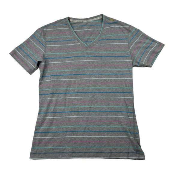Lululemon Mens Short Sleeve Striped Vneck Shirt sz Sm See Description - Picture 1 of 6